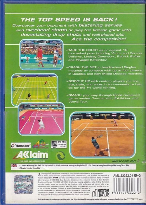 Virtua Tennis 2 - PS2 (B Grade) (Genbrug)